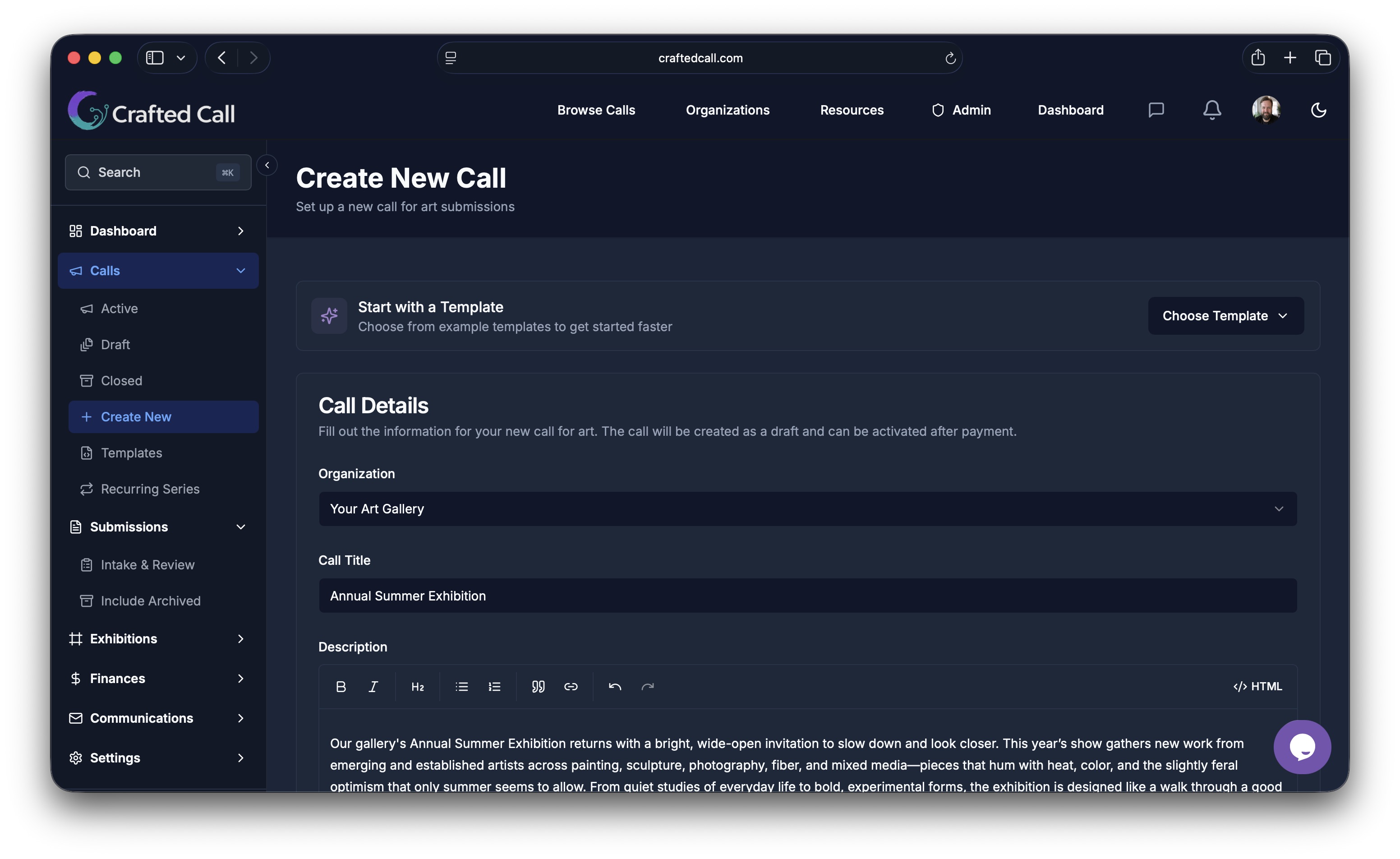 Create a new call interface