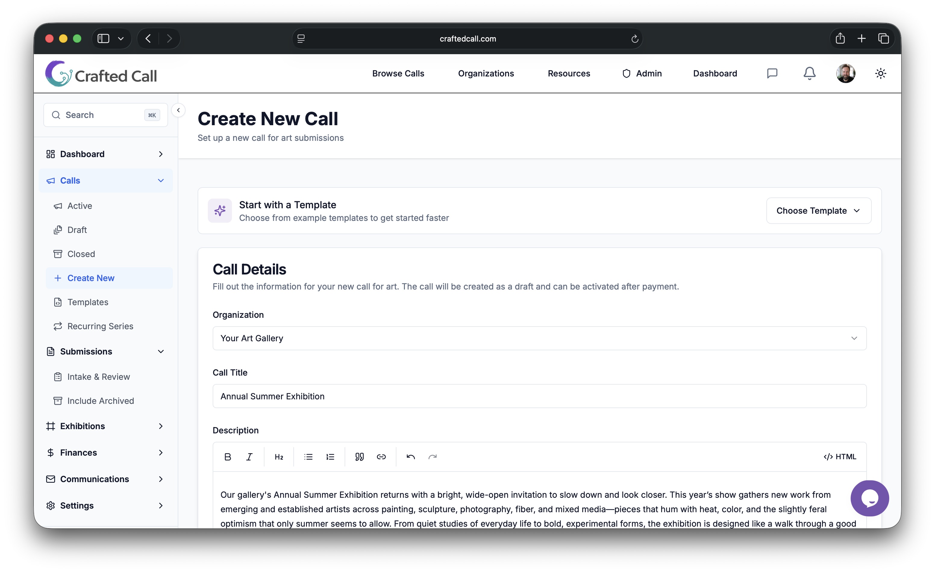 Create a new call interface