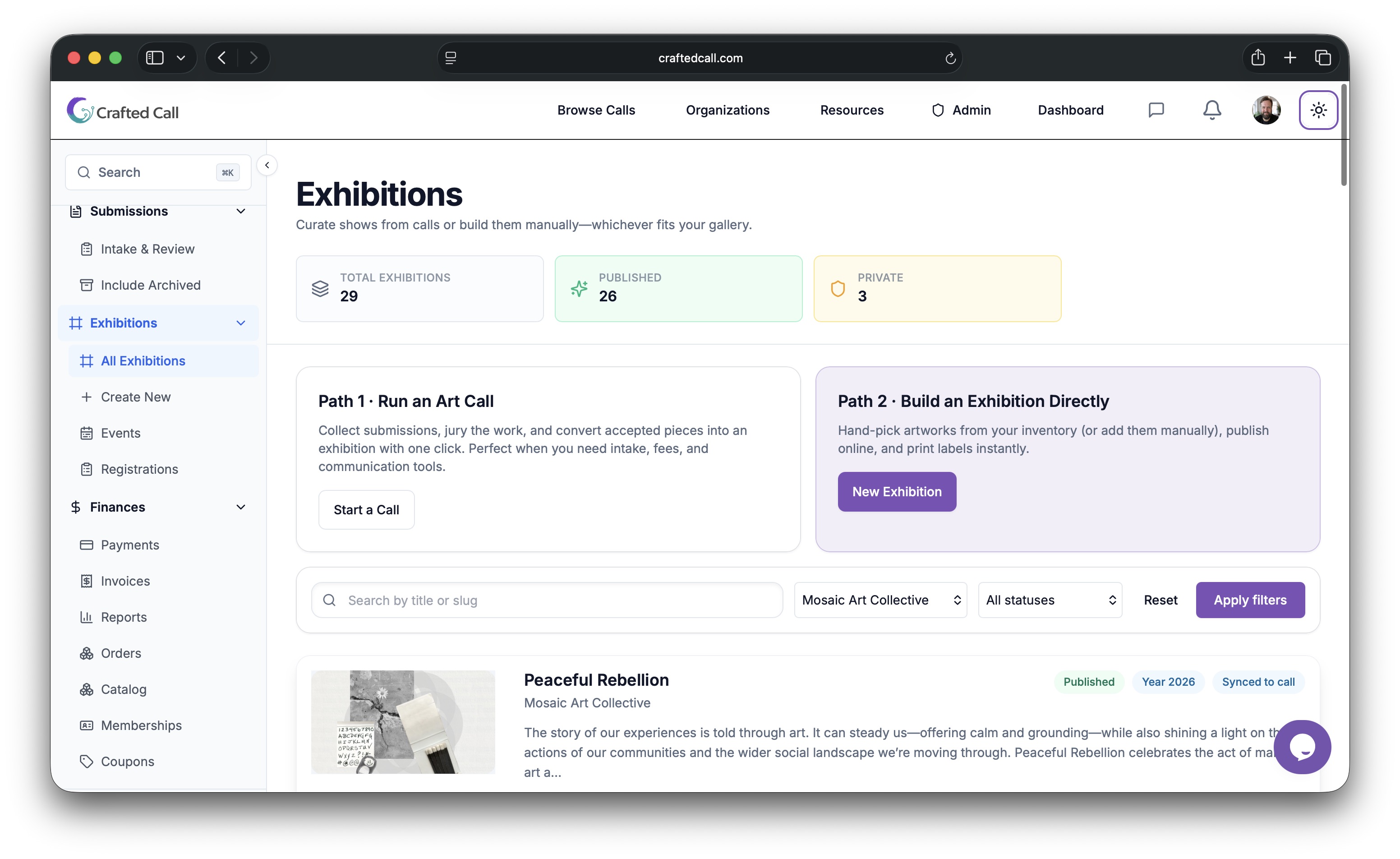 Manage exhibitions and review submissions
