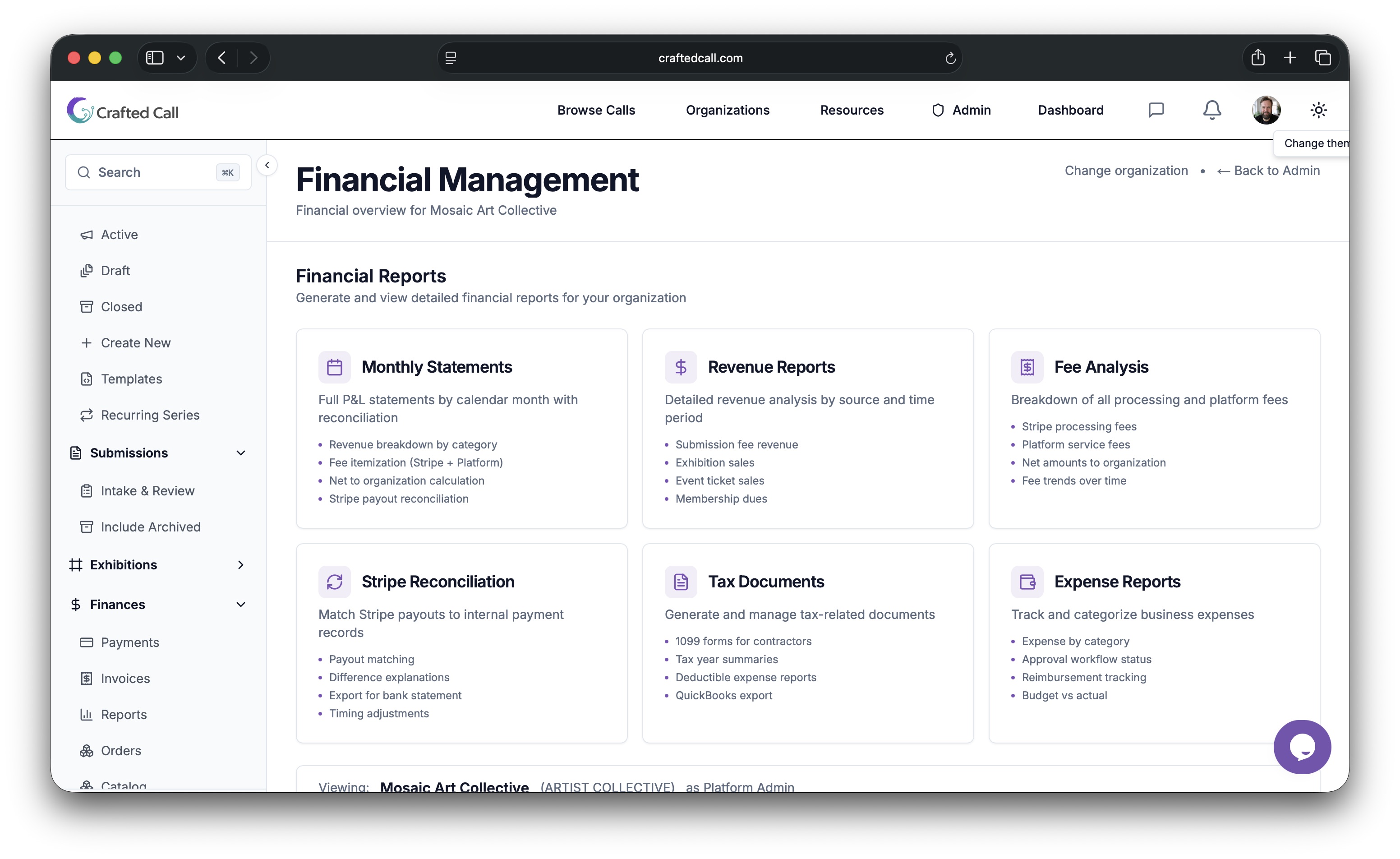 Financial reporting dashboard showing revenue, commissions, and payout history